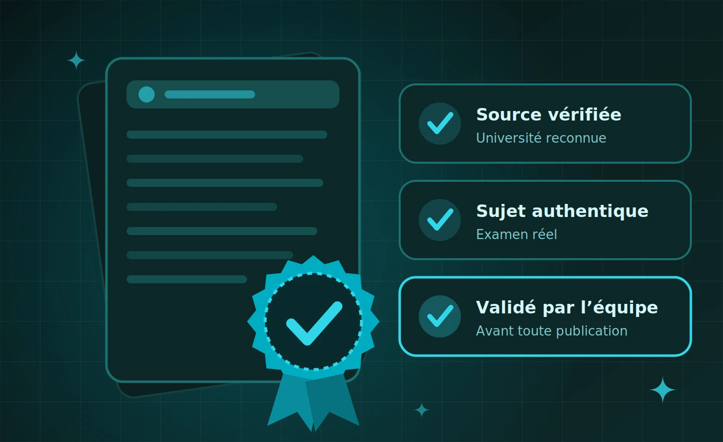 Document certifié par un sceau de validation, avec trois contrôles qualité cochés